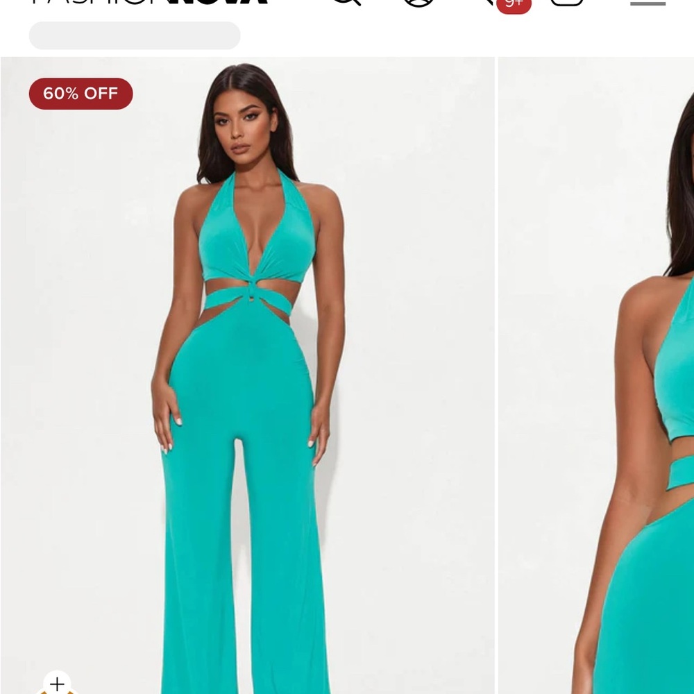 Fashion Nova Turquoise Cutout Jumpsuit